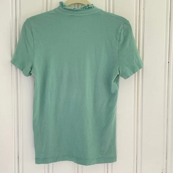 Tory Burch Lidia Polo Shirt Womens M Sage Green Button Ruffle Pima Cotton Modal - Picture 5 of 8